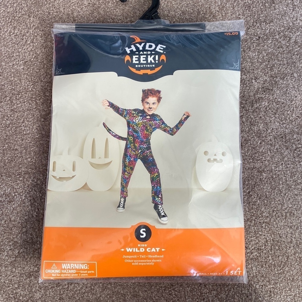 Hide and Eek! - Wild Cat Kids Costume, Black with Bright Leopard Print​​​​​​​